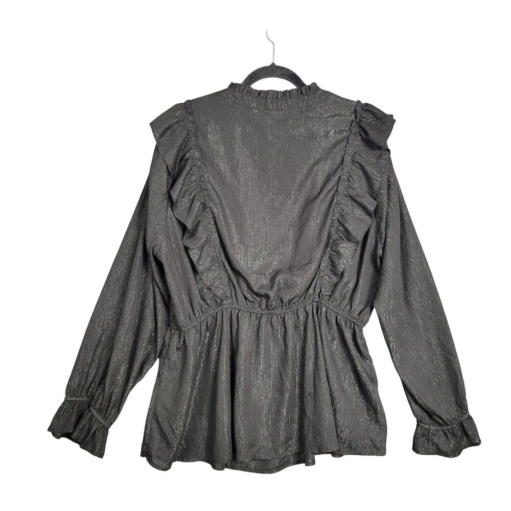 SAVANNA JANE Black Long Sleeve Metallic Glitter Ruffle Top Feminine SIZE 3X - Picture 2 of 11